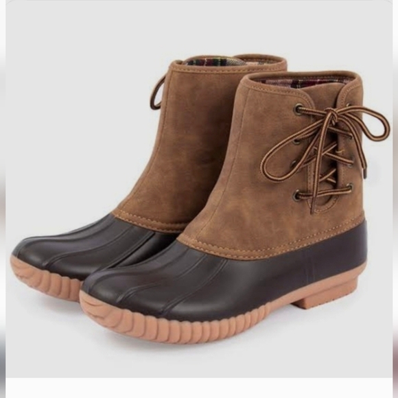 Waterproof Duck Boots Tan Brown Lace Up Cozy Outdoor Fall Winter Boots - Picture 14 of 14